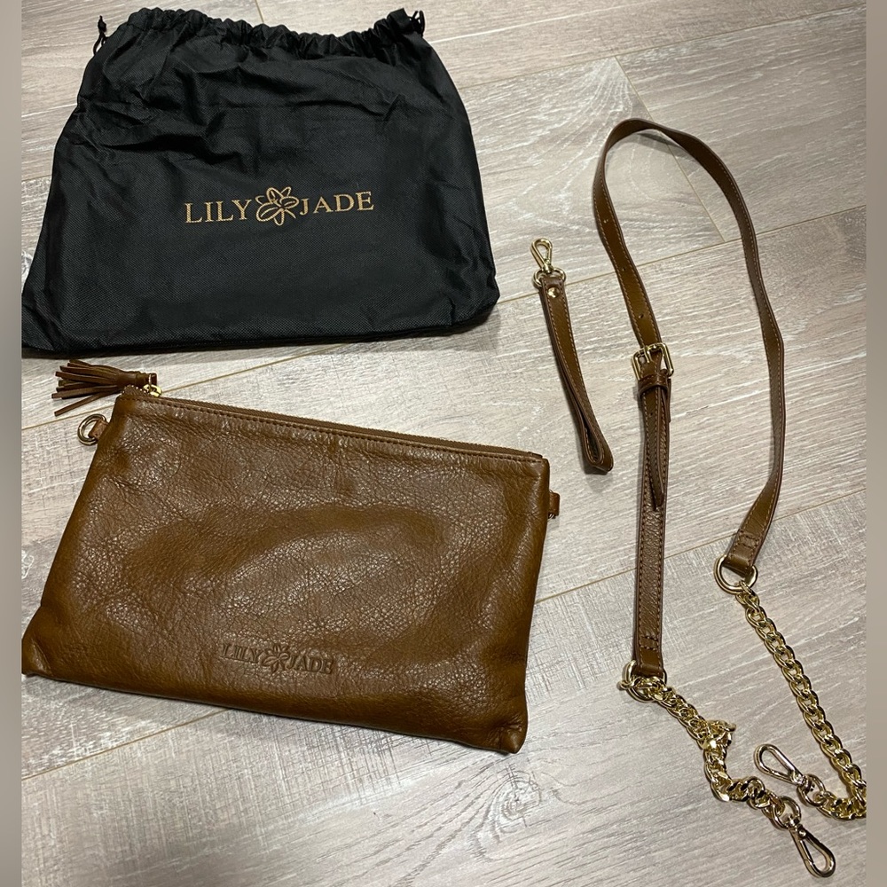Lily Jade Crossbody Wristlet in Old English & Gold, Very Good Condition